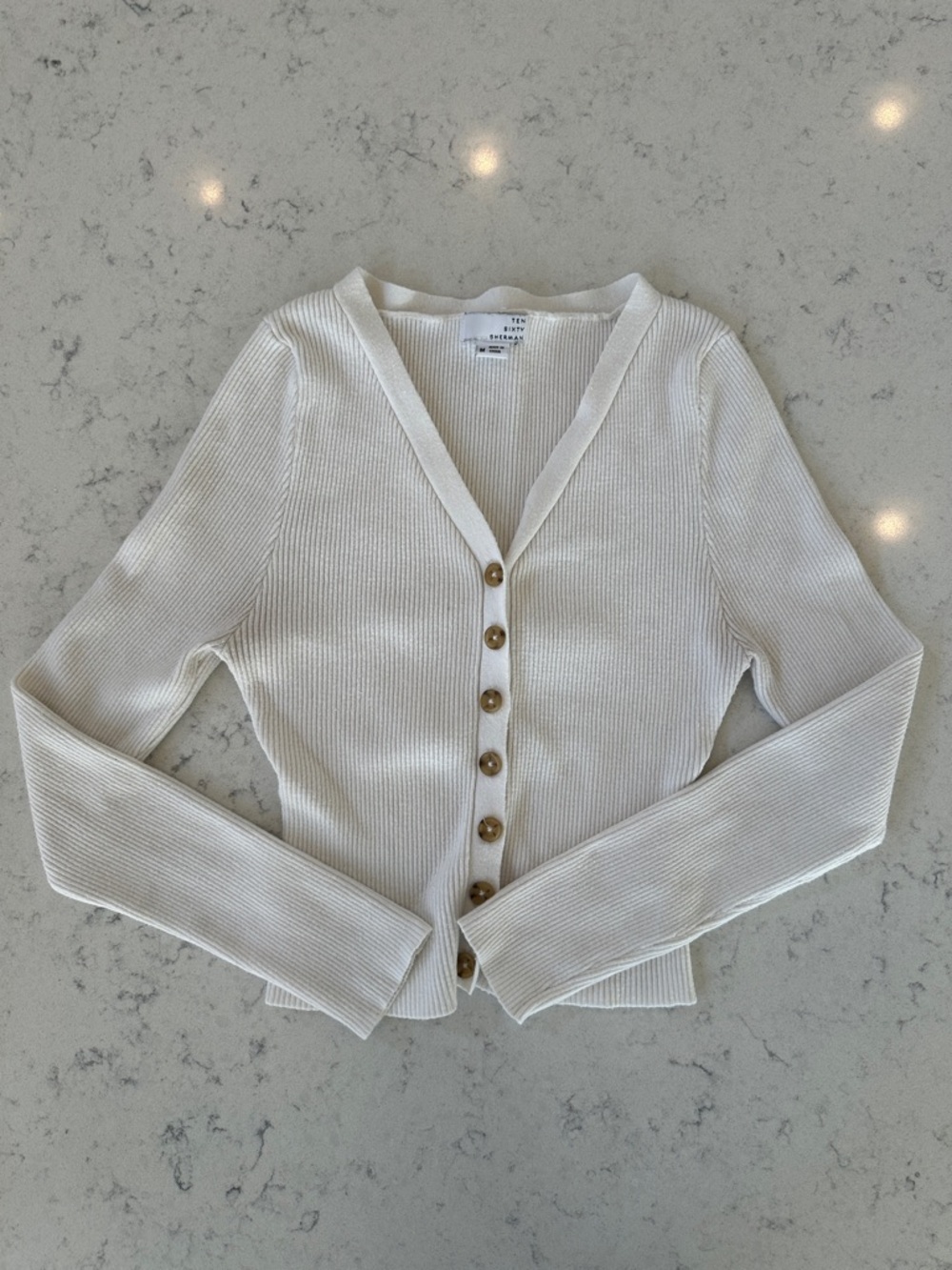 Nordstrom - Ten Sixty Sherman Ribbed V-Neck Button-Front Cardigan - White